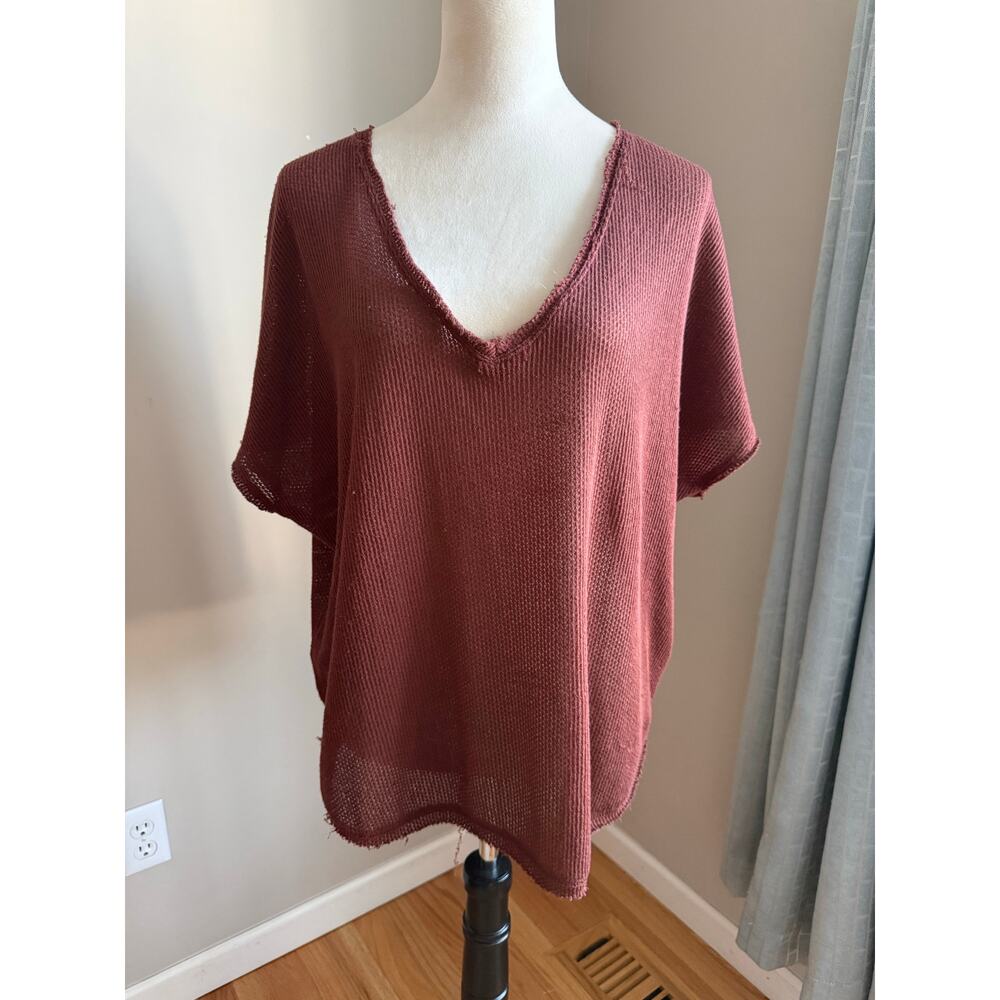 Out From Under (Urban Outfitters) Brown Oversized Sheer Mesh V-Neck Top, size M